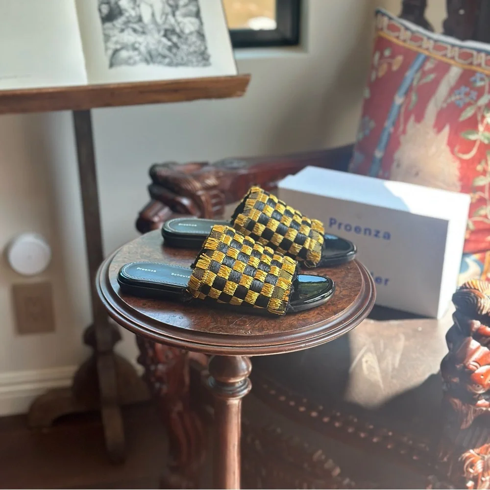 Proenza Schouler Black and Gold Woven Slides - Picture 2 of 2